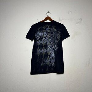 Helix Graphic T Shirt Men L Y2K Punk Argyle Edgy Crosses Black Checkered Punk